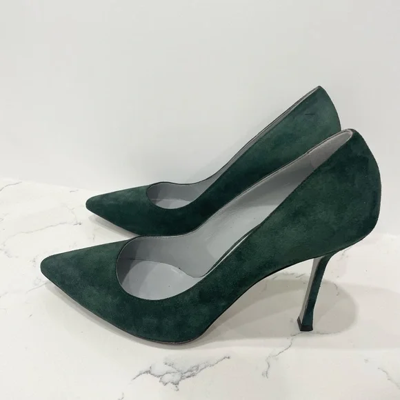 Sergio Rossi Dark Green Suede Pointed Toe Pumps Heels - Picture 1 of 16